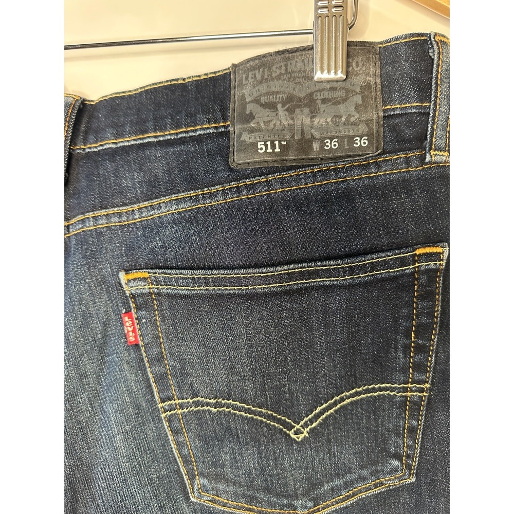 Levi's Mens 511 Stretch Slim Fit Jeans Dark Wash Indigo 36 x 36 Sandblasted - Picture 11 of 14